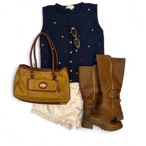 vtg retro 90s patriotic star grandmacore sweater vest knit